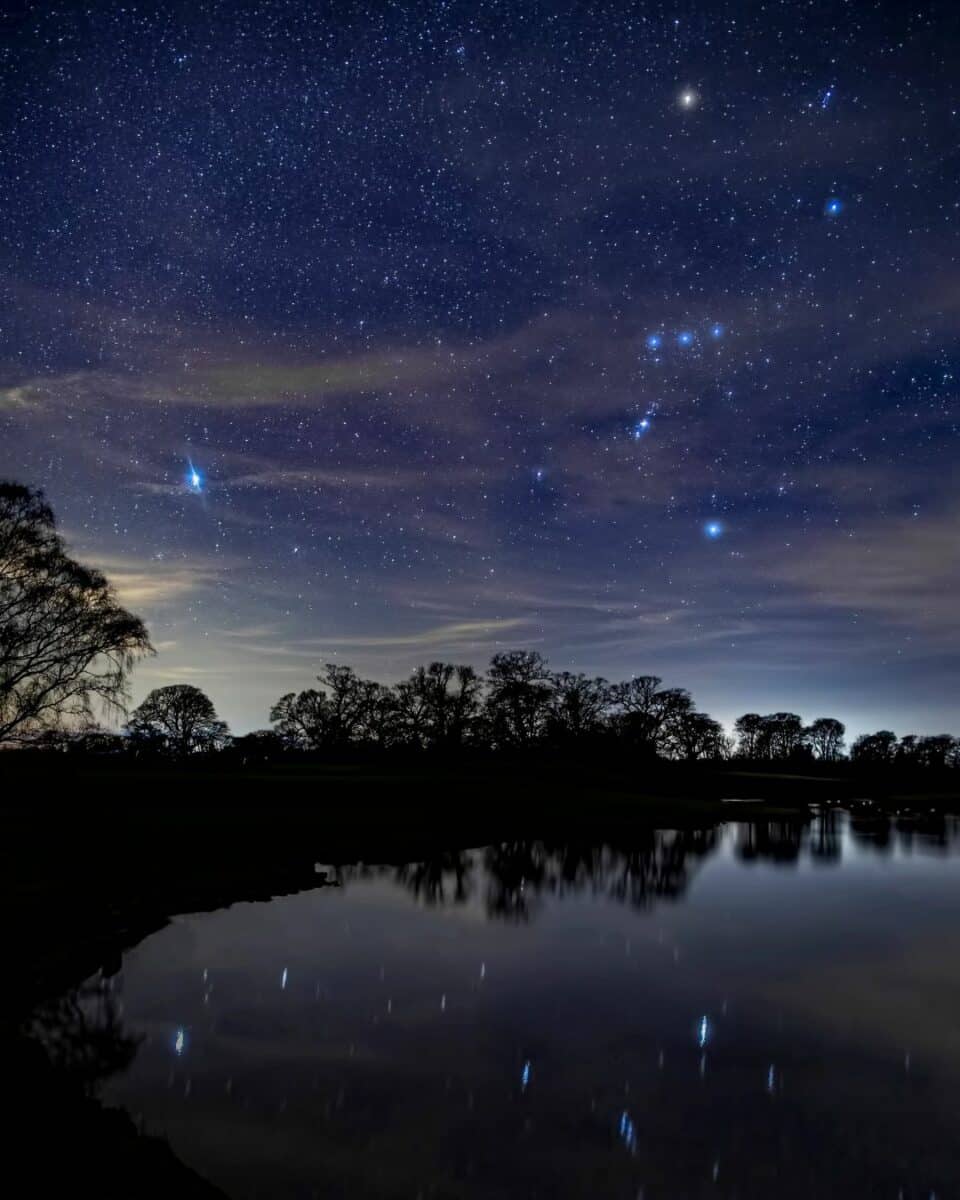 Guests stargazing with telescopes in the parkland of Raby Castle.