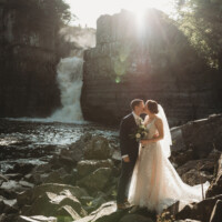 Wedding couple by High Force Waterfall