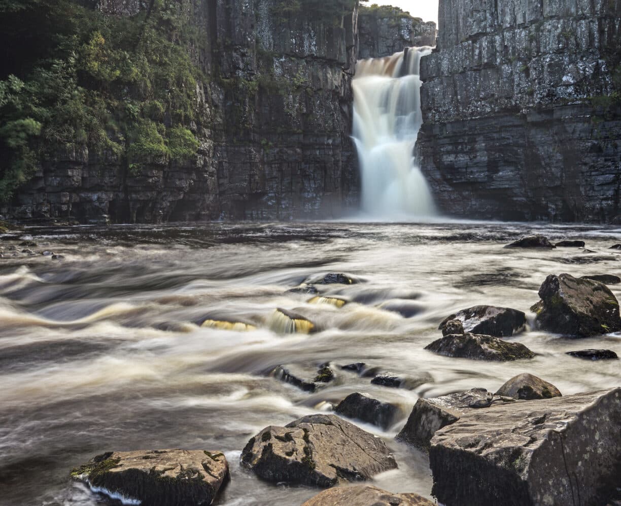 High Force The River Tees Flowing Over High Force Waterfall Upper Teesdale County Durham UK